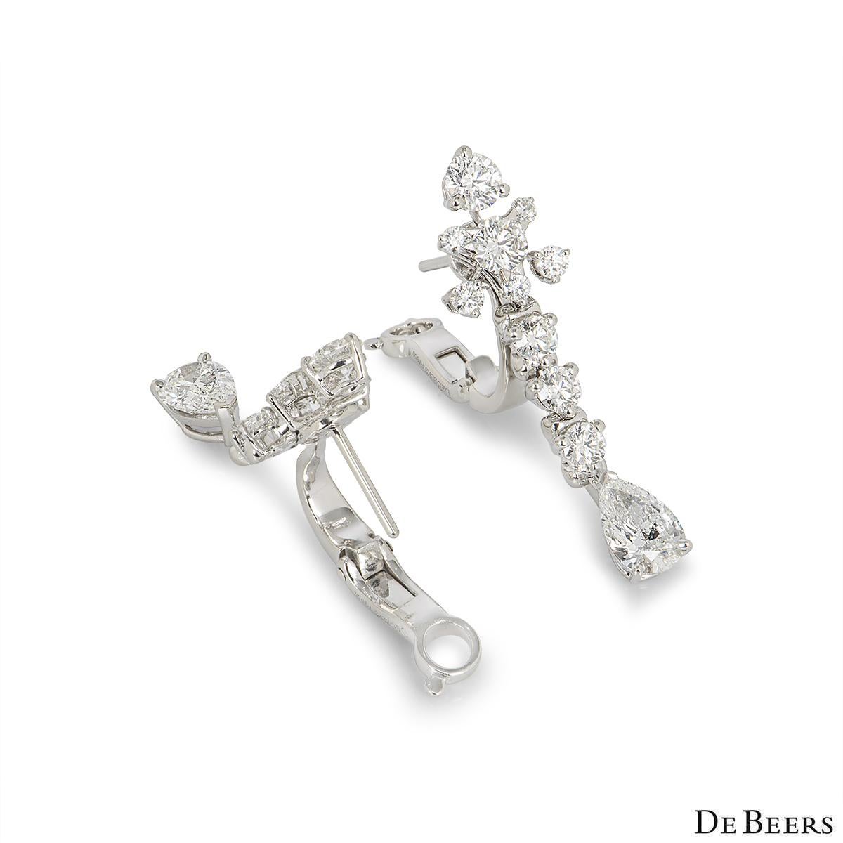 De Beers Platinum Diamond Lea Dangle Earrings E102134 In Excellent Condition In London, GB