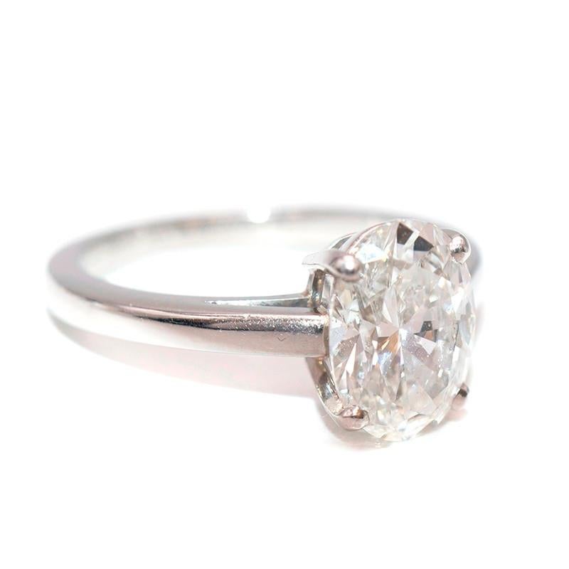 De Beers Platinum Oval Solitaire Diamond Ring

- 2.54ct Oval Cut Brilliant Diamond
- Colour G, Clarity VS2 with no Fluorescence
-Diamond measures 10.44x7.75x4.73mm
- Platinum set band with a simple shank
- the Diamond has a diamond marque which can