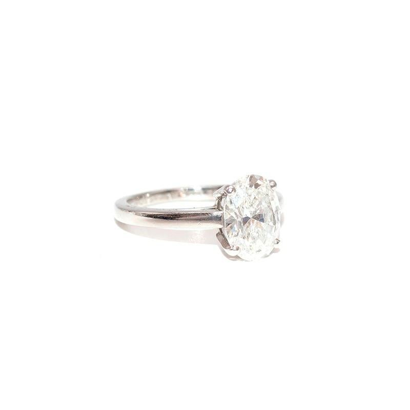 Oval Cut De Beers Platinum Oval Solitaire Diamond Ring - Size N1/2 For Sale