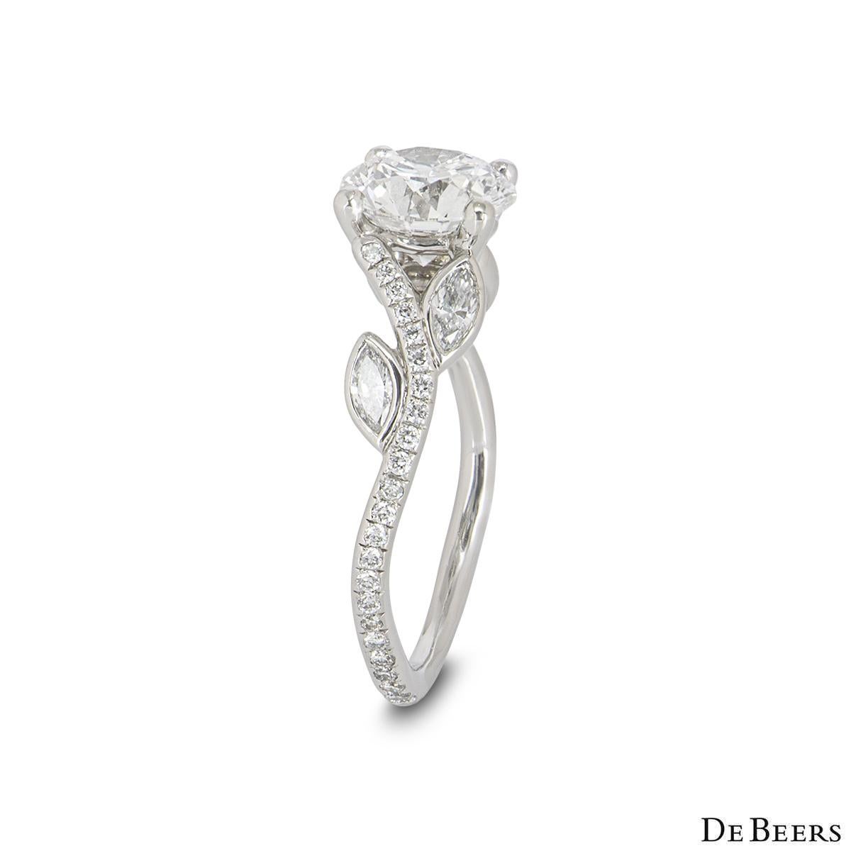 Taille ronde De Beers Bague en platine avec diamant taille brillant rond de 1,04 carat E/VS1 en vente