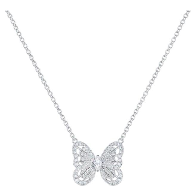 Pre-owned De Beers Portraits Of Nature Butterfly 18k White-gold Full-pavé Diamond Necklace In Multi