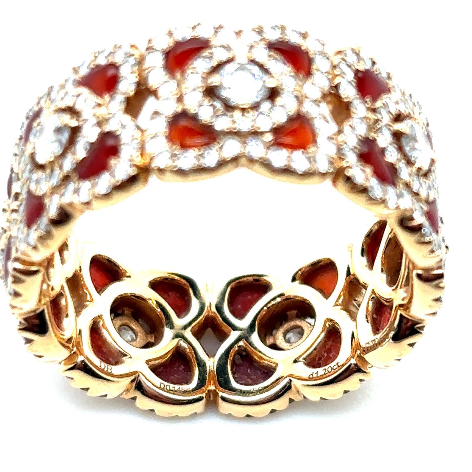 De Beers Rose Gold Carnelian And Diamond Enchanted Lotus Eternity Ring Bon état - En vente à London, GB