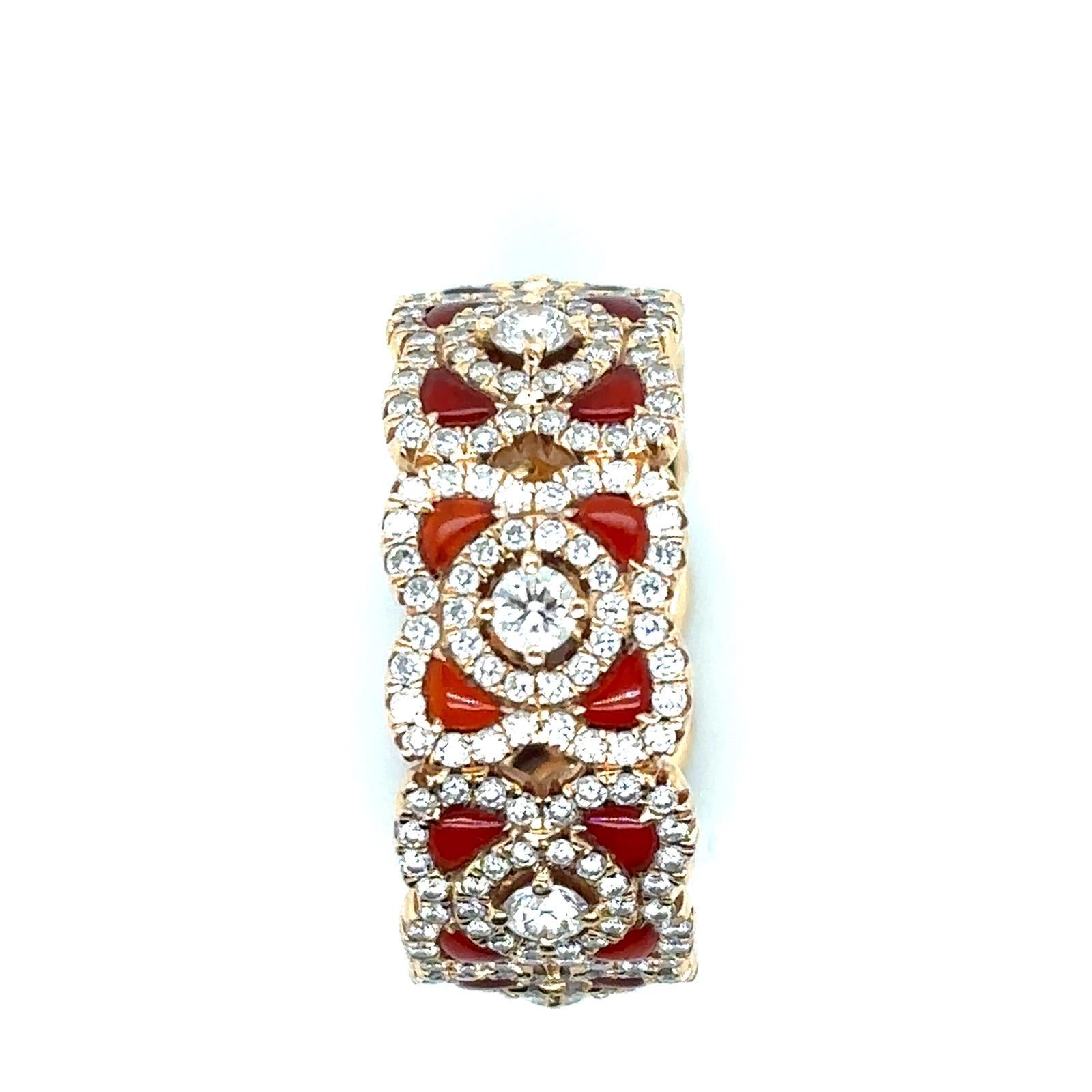 De Beers Rose Gold Carnelian And Diamond Enchanted Lotus Eternity Ring Pour femmes en vente