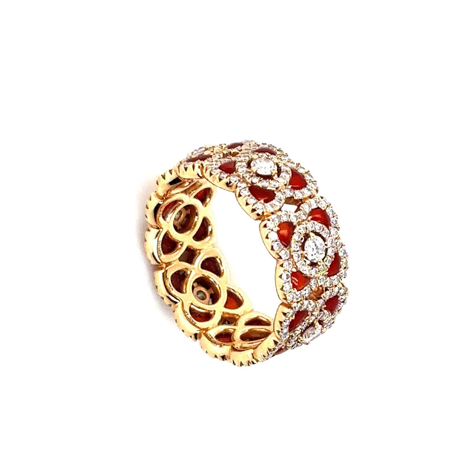De Beers Rose Gold Carnelian And Diamond Enchanted Lotus Eternity Ring en vente 1