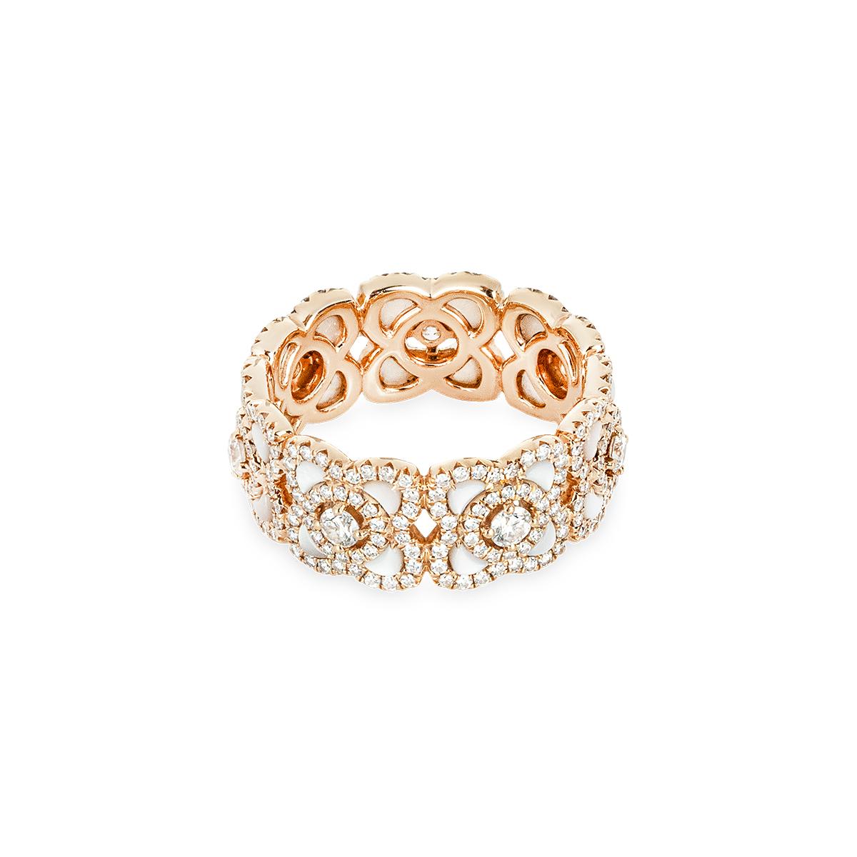 De Beers Rose Gold Diamond & Mother Of Pearl Enchanted Lotus Ring Size 55 In Excellent Condition For Sale In London, GB
