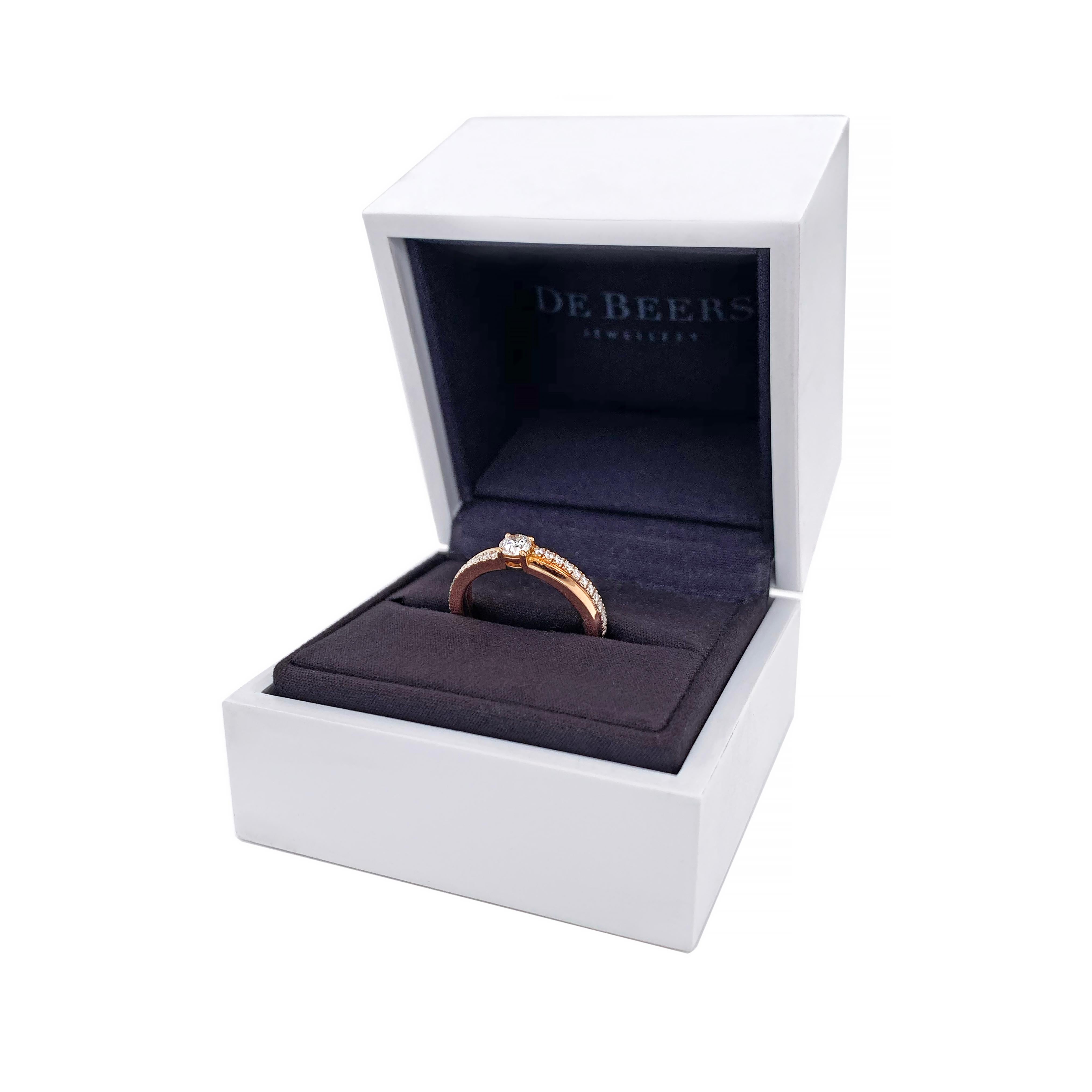 Modern De Beers 'The Promise' Small 18 Carat Rose Gold Diamond Engagement Ring
