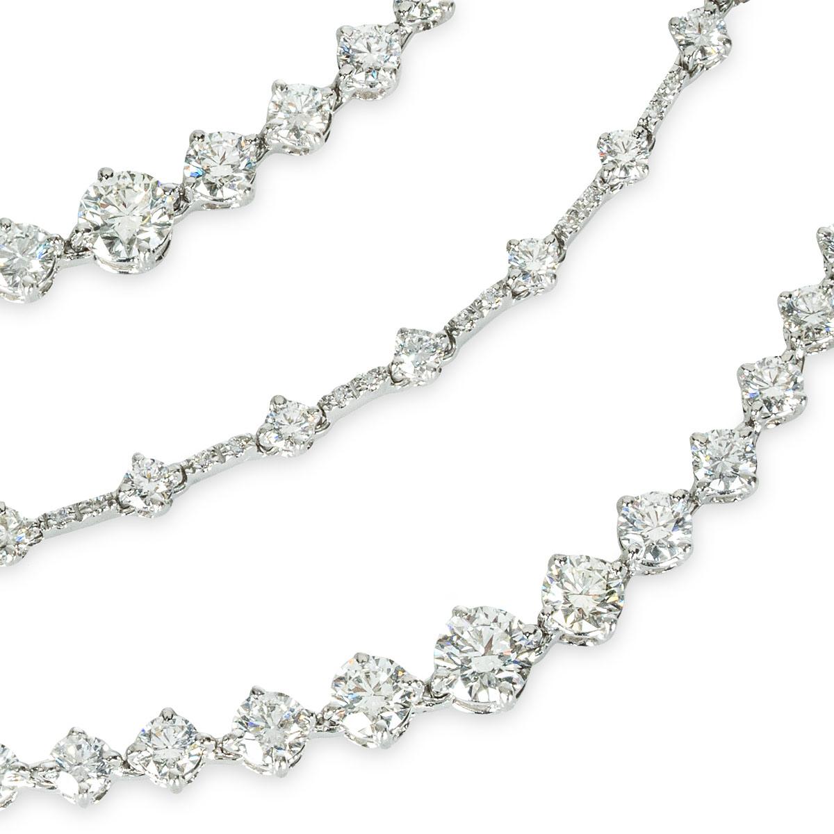De Beers White Gold Arpeggia Three Line Diamond Necklace 19.4ct G+/VS+ In Excellent Condition In Mayfair, London, London