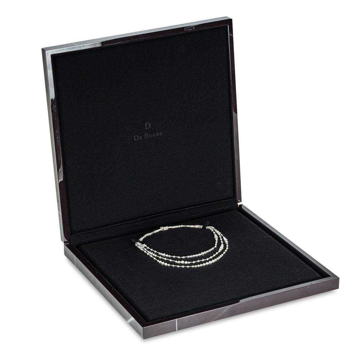 De Beers White Gold Arpeggia Three Line Diamond Necklace 19.4ct G+/VS+ 1