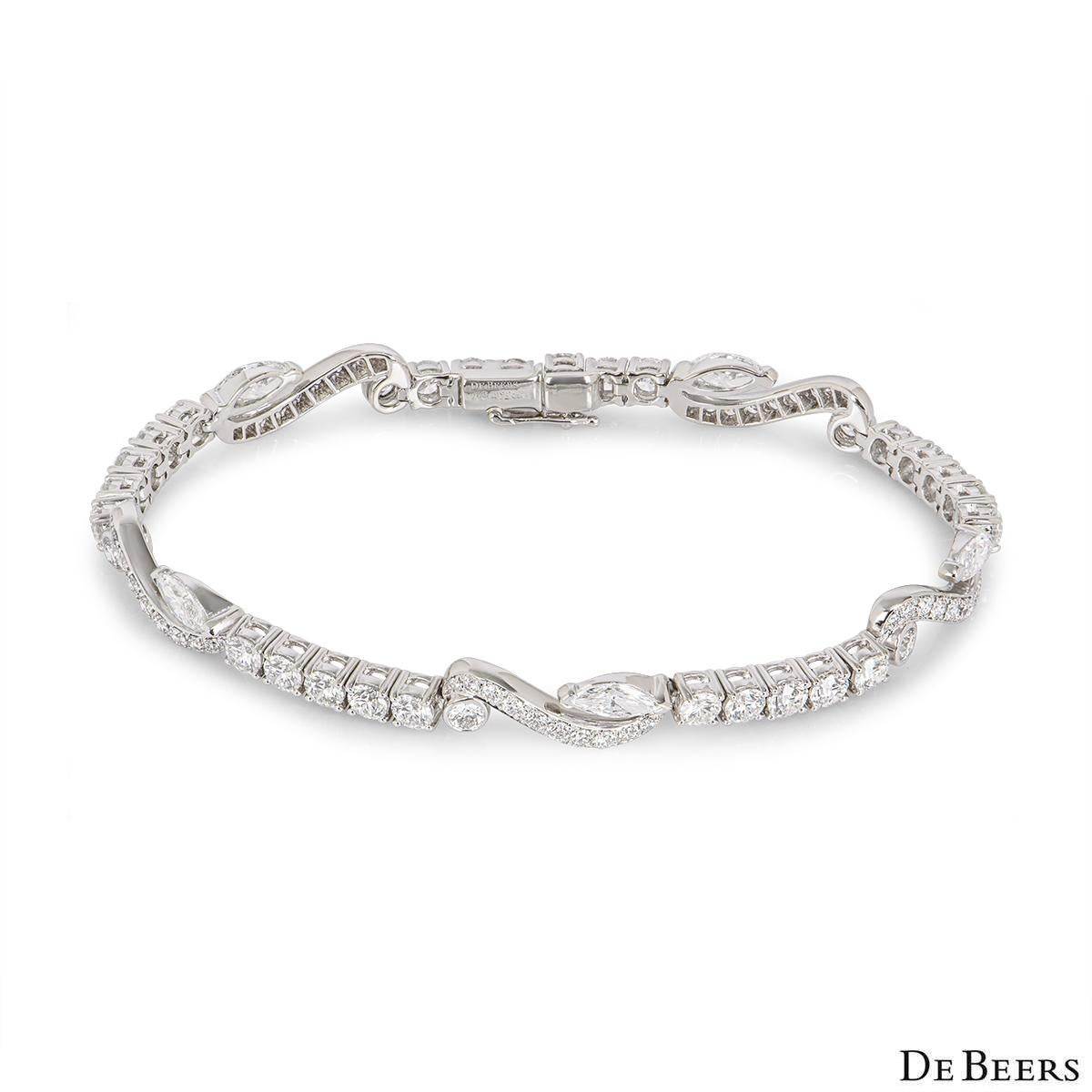 De Beers White Gold Diamond Adonis Rose One Line Bracelet 5.35 Carats  In Excellent Condition In London, GB