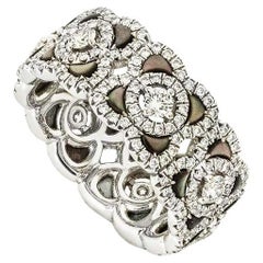 De Beers White Gold Diamond & Black Mother Of Pearl Enchanted Lotus Ring Size 49