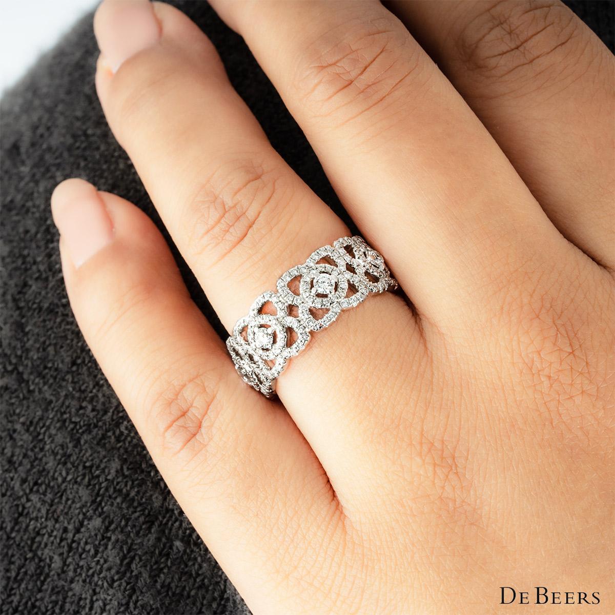 Women's De Beers White Gold Diamond Enchanted Lotus Ring