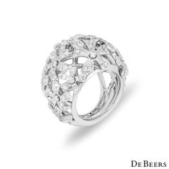 De Beers White Gold Diamond Flower Bombe Ring