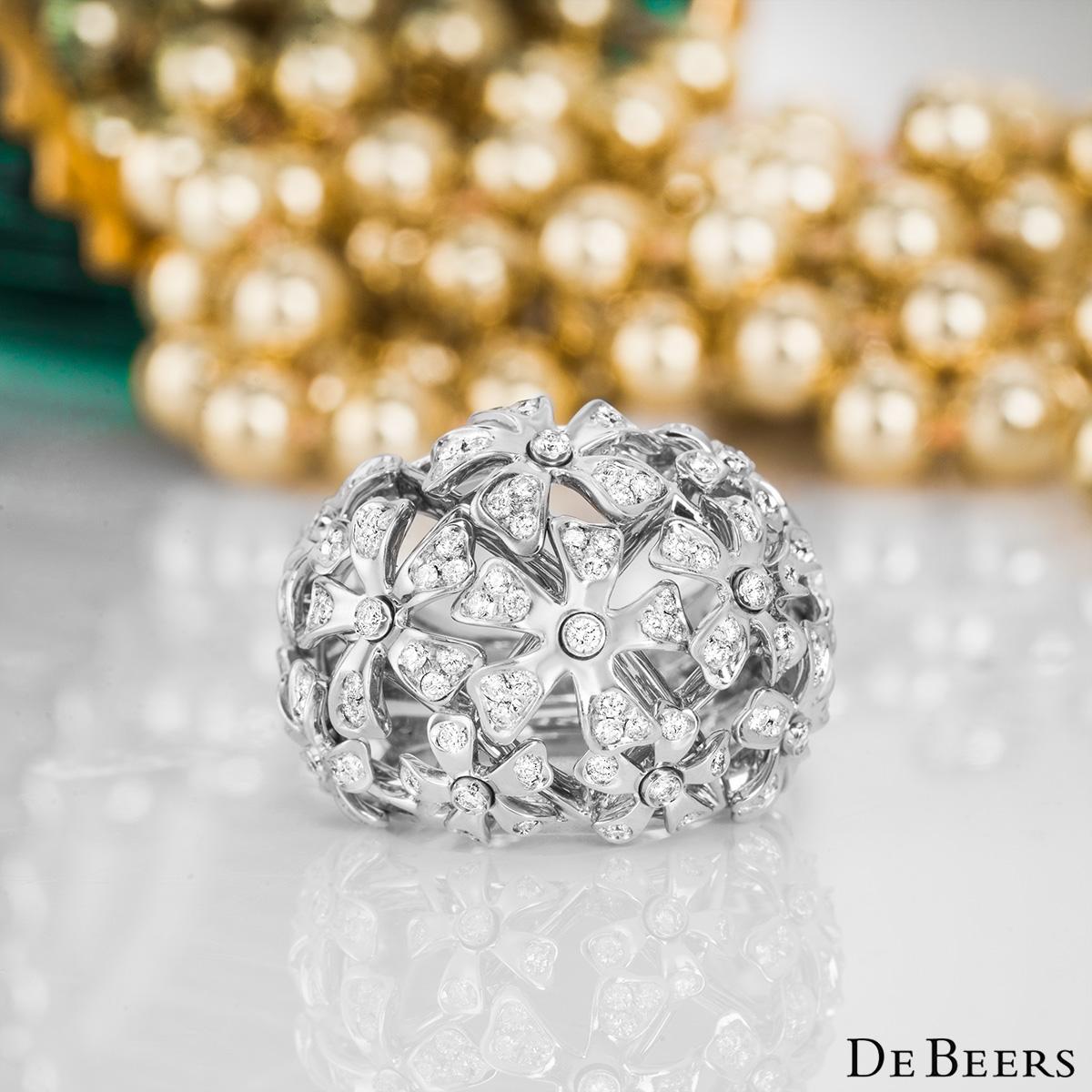 De Beers White Gold Diamond Flower Bombe Ring In Excellent Condition For Sale In London, GB