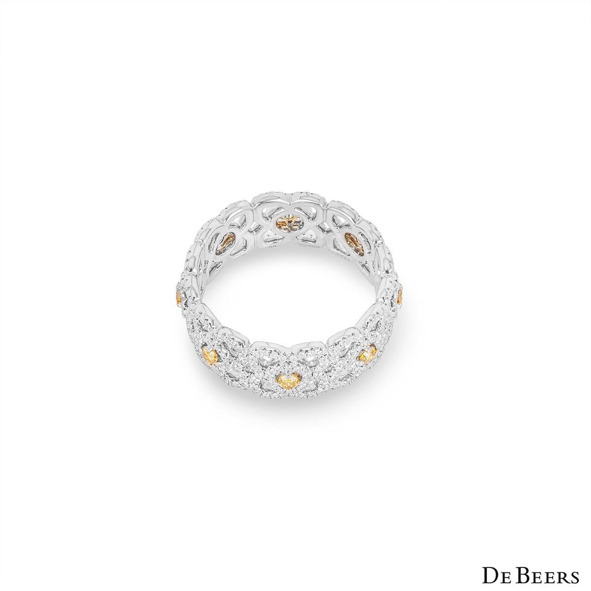 De Beers White Gold Enchanted Lotus Yellow Diamond Band Ring In Excellent Condition In London, GB