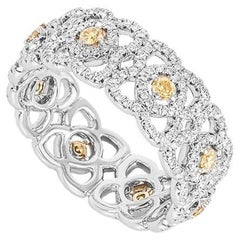 De Beers Bague jonc en or blanc en forme de lotus enchanté avec diamant jaune