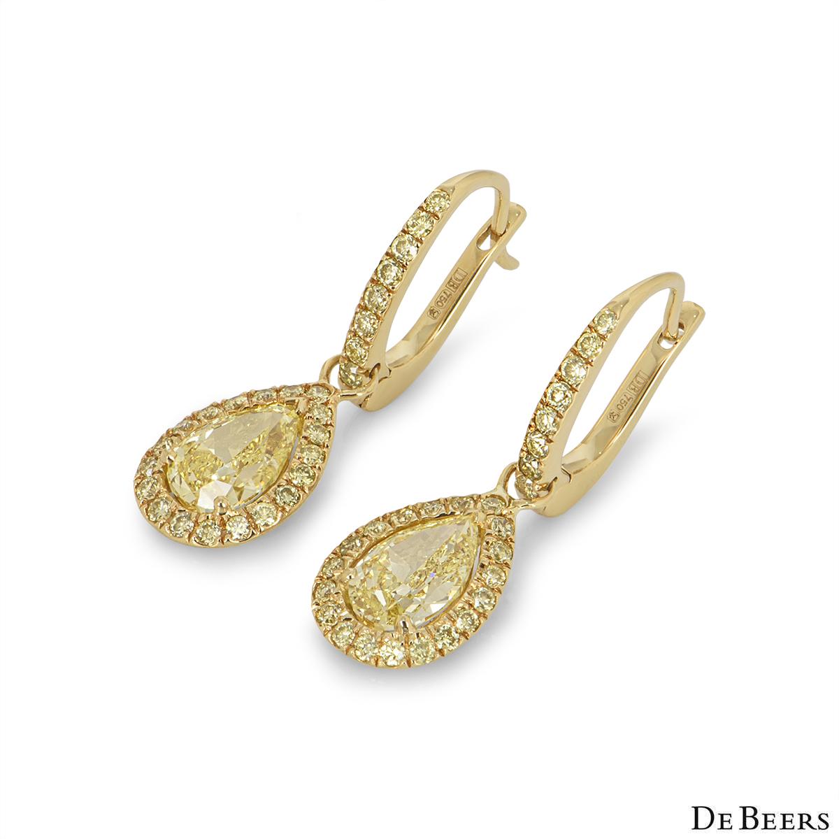 Pear Cut De Beers Yellow Diamond Aura Earrings 1.80ct TDW