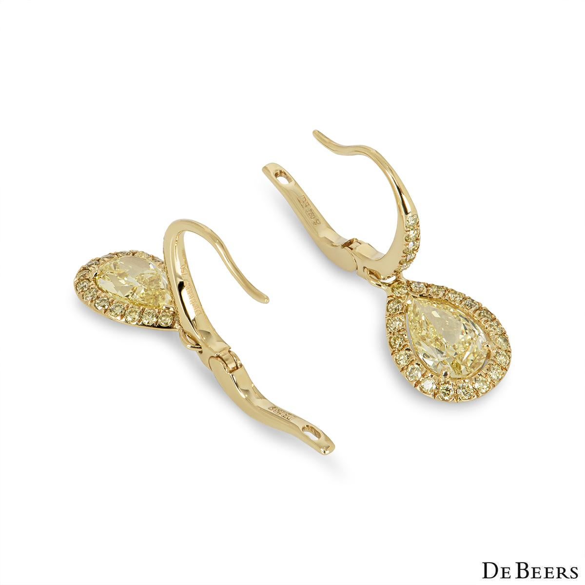 Women's De Beers Yellow Diamond Aura Earrings 1.80ct TDW