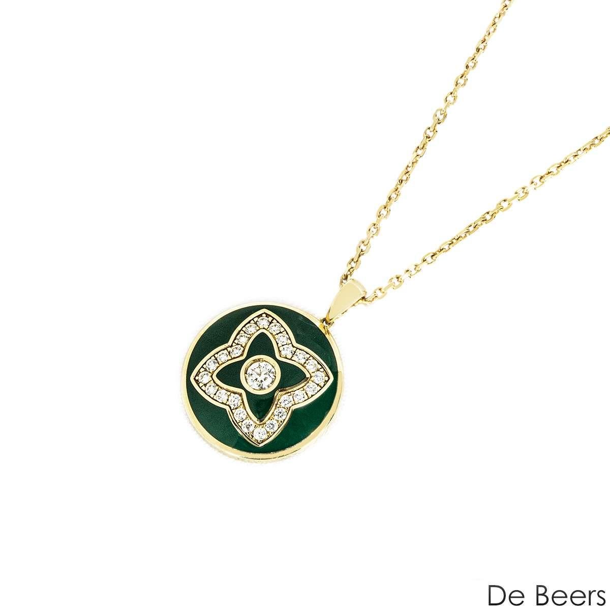 Taglio brillante De Beers Collana in oro giallo con smalto verde Enchanted Lotus N1034710045 in vendita