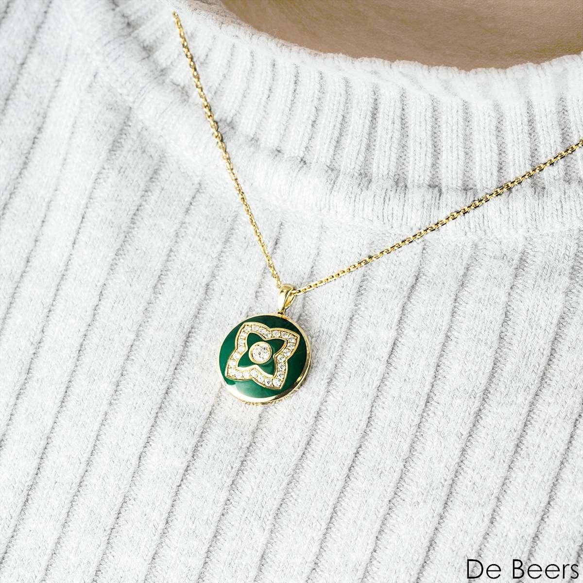 da uomo o donna De Beers Collana in oro giallo con smalto verde Enchanted Lotus N1034710045 in vendita