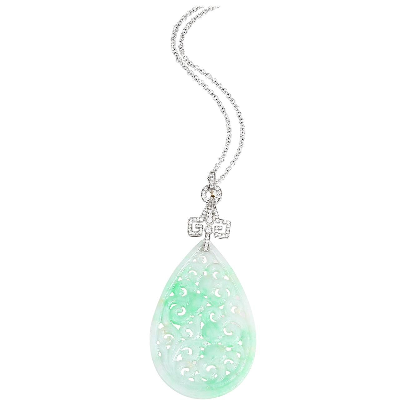 de Boulle Collection Foliate Jade Pendant For Sale