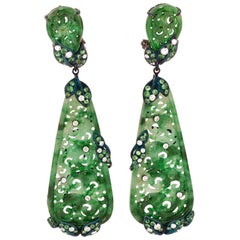 Collection de Boulle Boucles d'oreilles en or noirci et jade