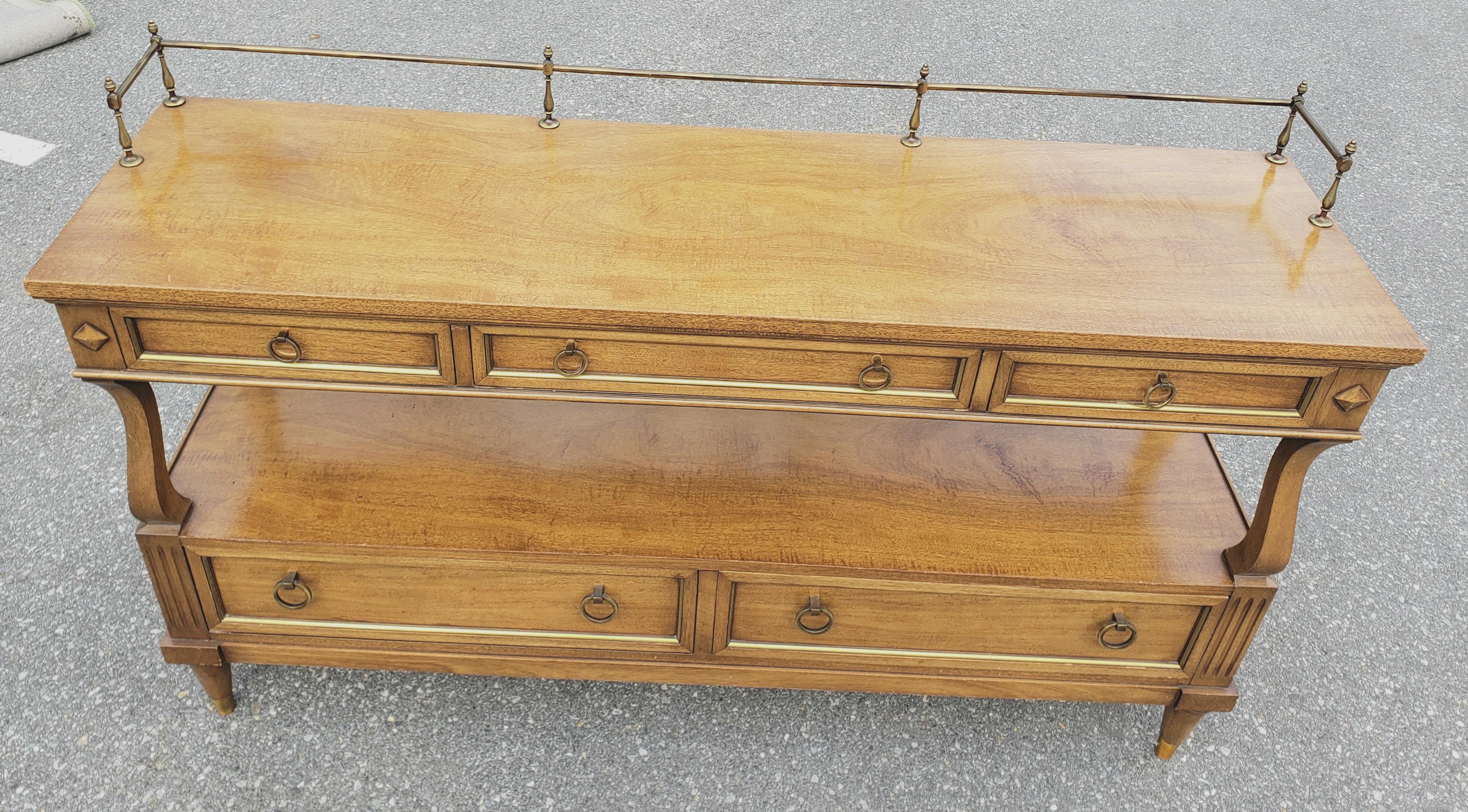 De Bournais French Neoclassical Tiered Brass Mounted Galleried Walnut Sideboard In Good Condition For Sale In Germantown, MD