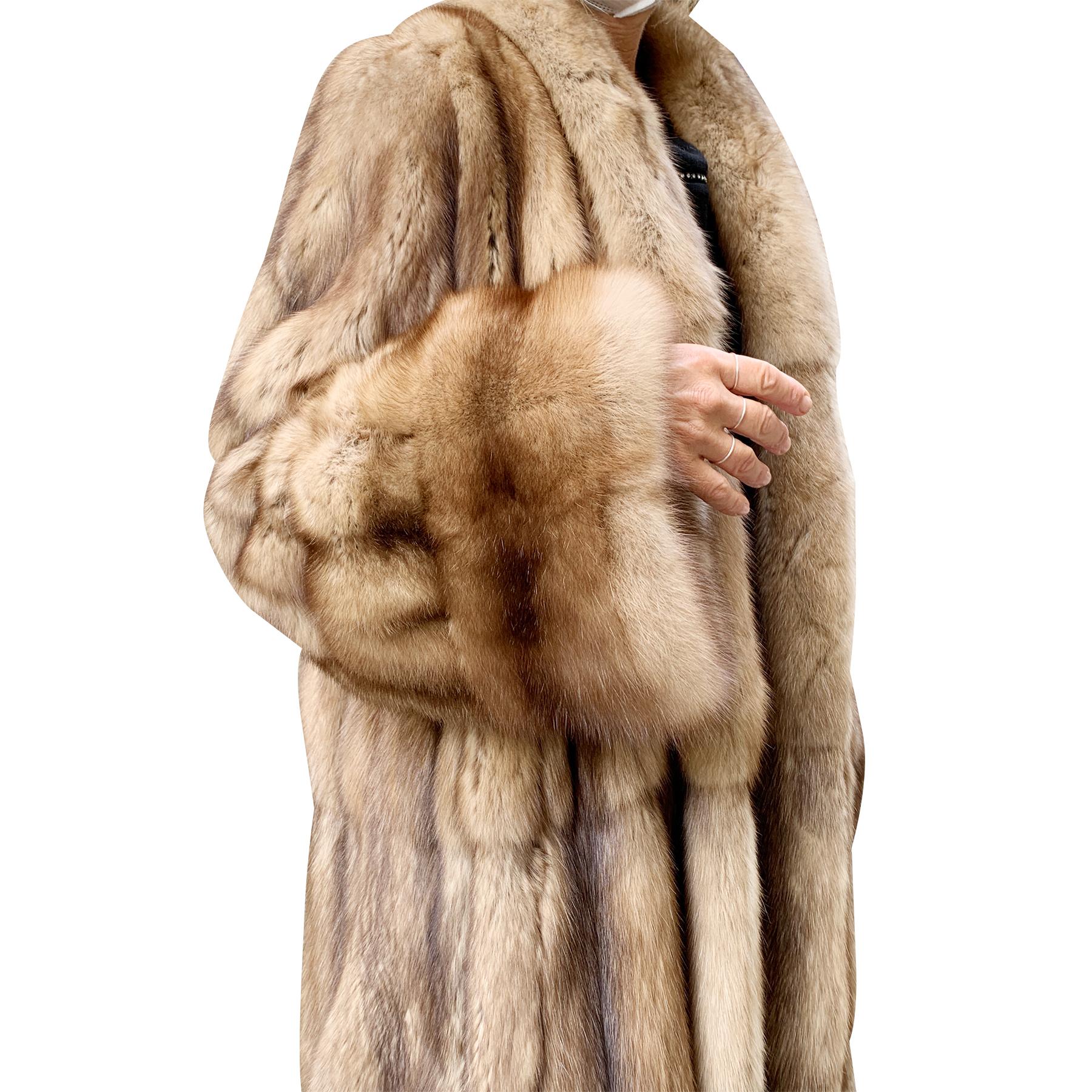 Women's De Carlis Vintage Brown Tan Royal Russian Zibeline Sable Fur Long Coat