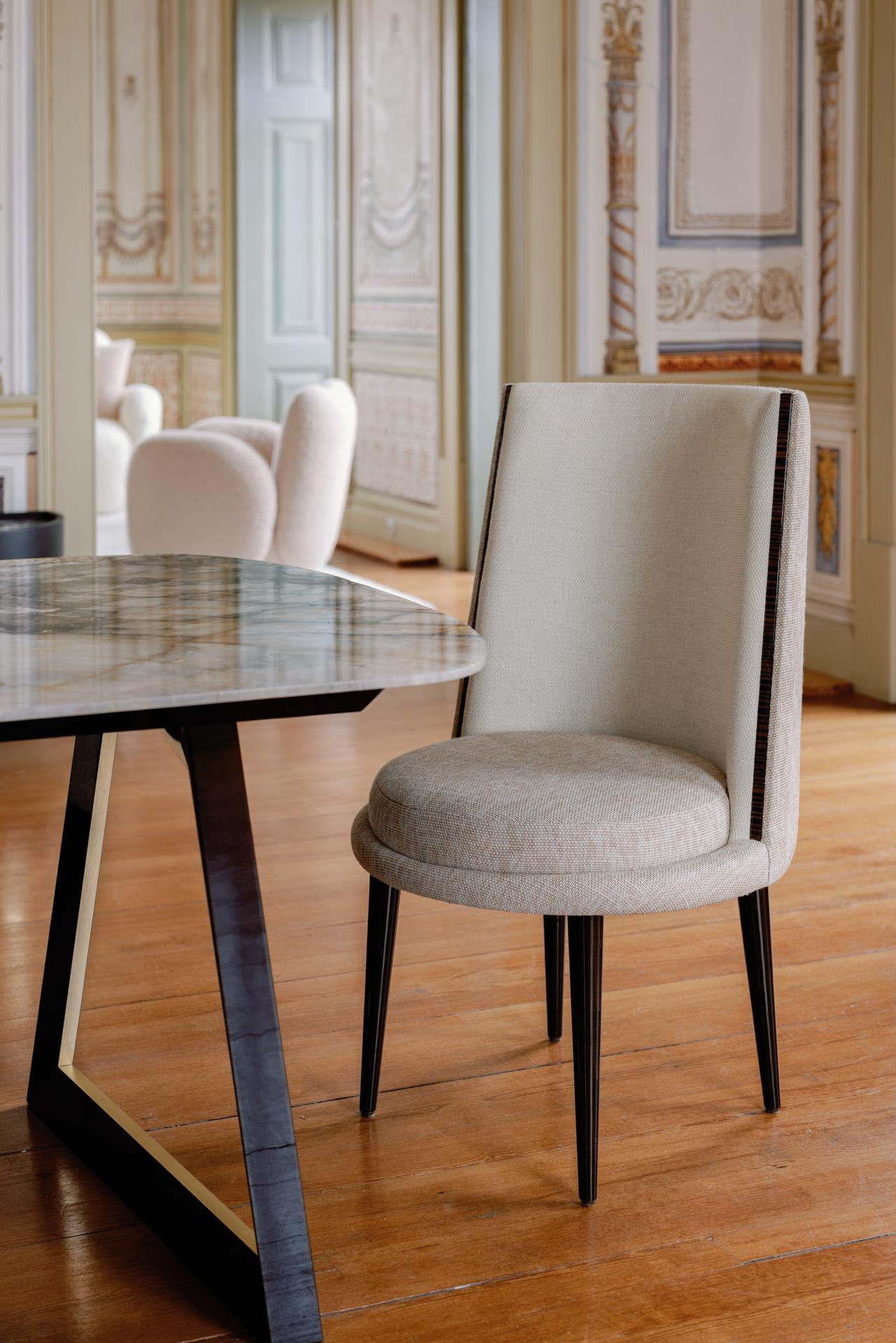 De Castro Chair, Modern Collection, Handcrafted in Portugal - Europe by GF Modern.

The De Castro dining chair is a tribute to one of the most remarkable Portuguese love stories, celebrating the serenity and delicacy of Inês de Castro. Upholstered