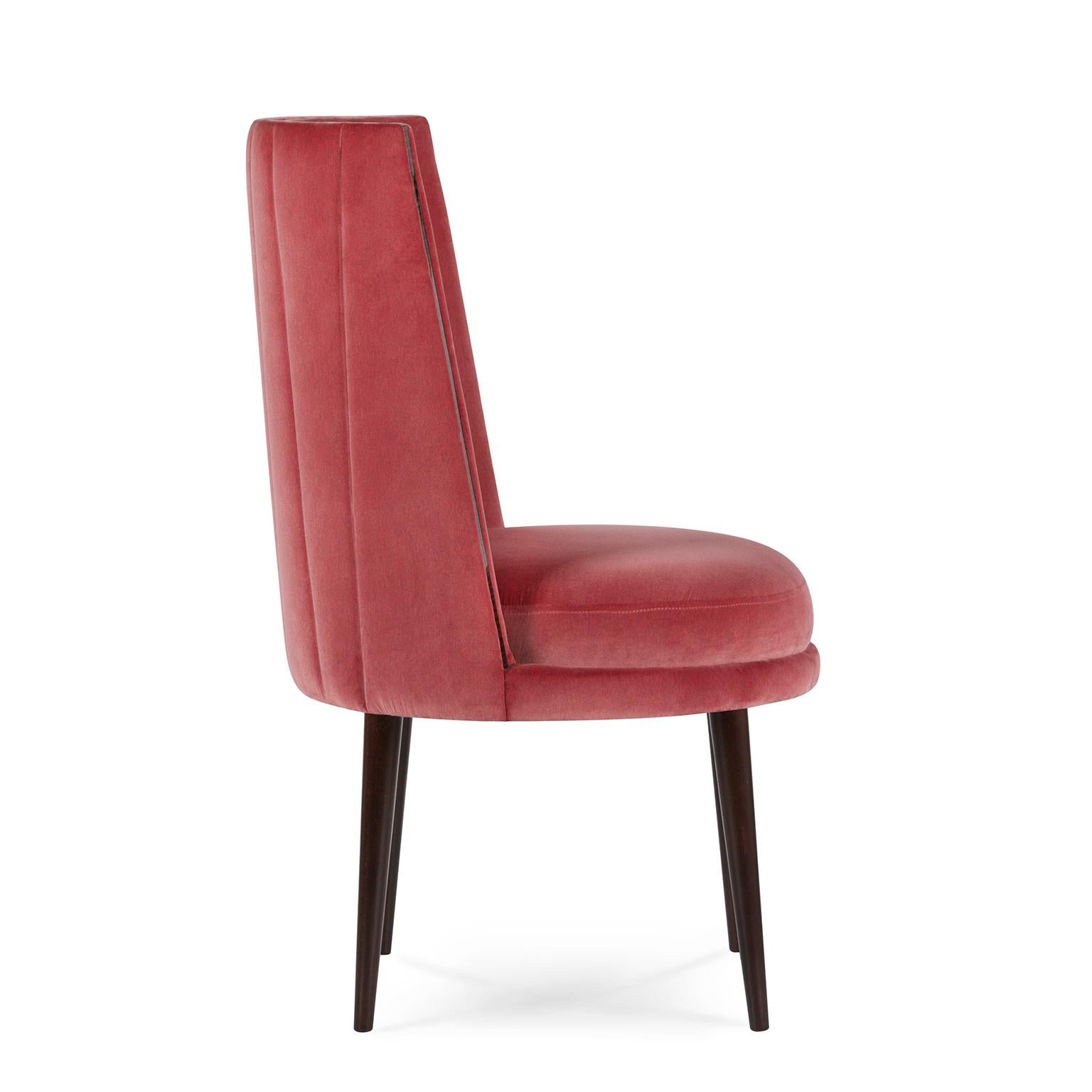 Stained Modern De Castro Dining Chair, Ruby Pink Velvet, Handmade Portugal by Greenapple For Sale