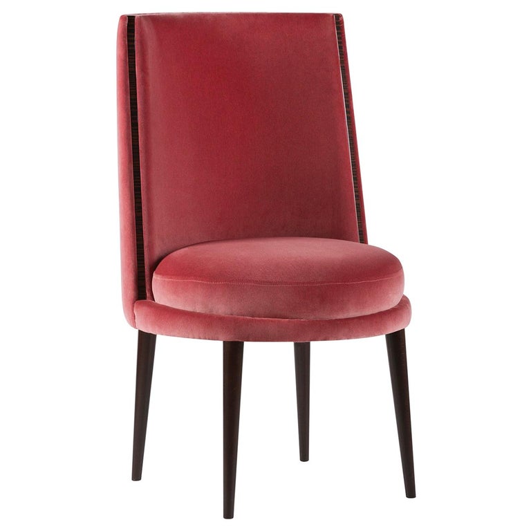 De Castro Chair Beech Dark Brown Stain Ruby Pink Cotton Velvet Ebony For Sale