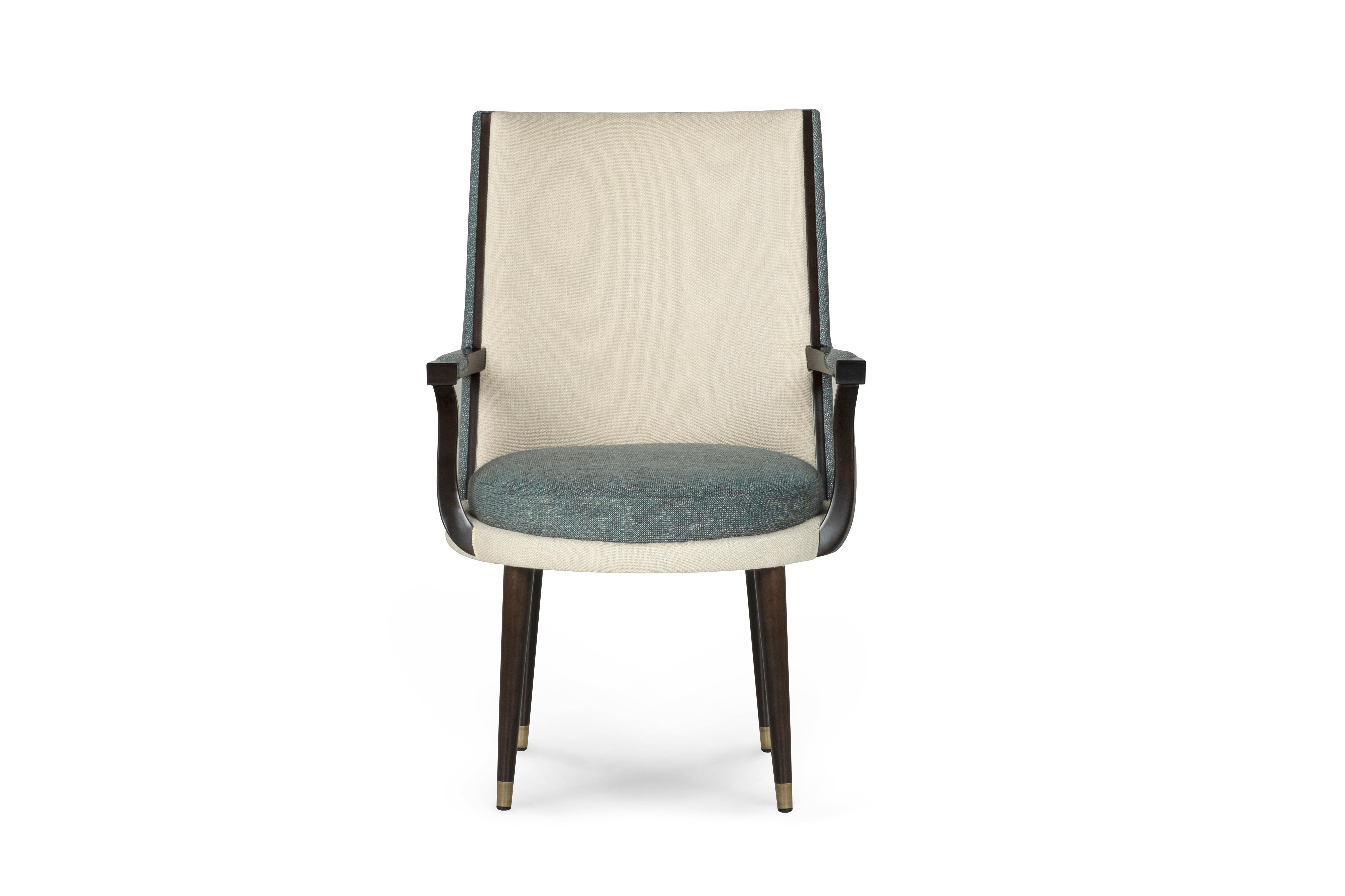 Chaise de salle à manger moderne De Castro, tissée bleu beige, fabriquée à la main au Portugal par Greenapple en vente 3