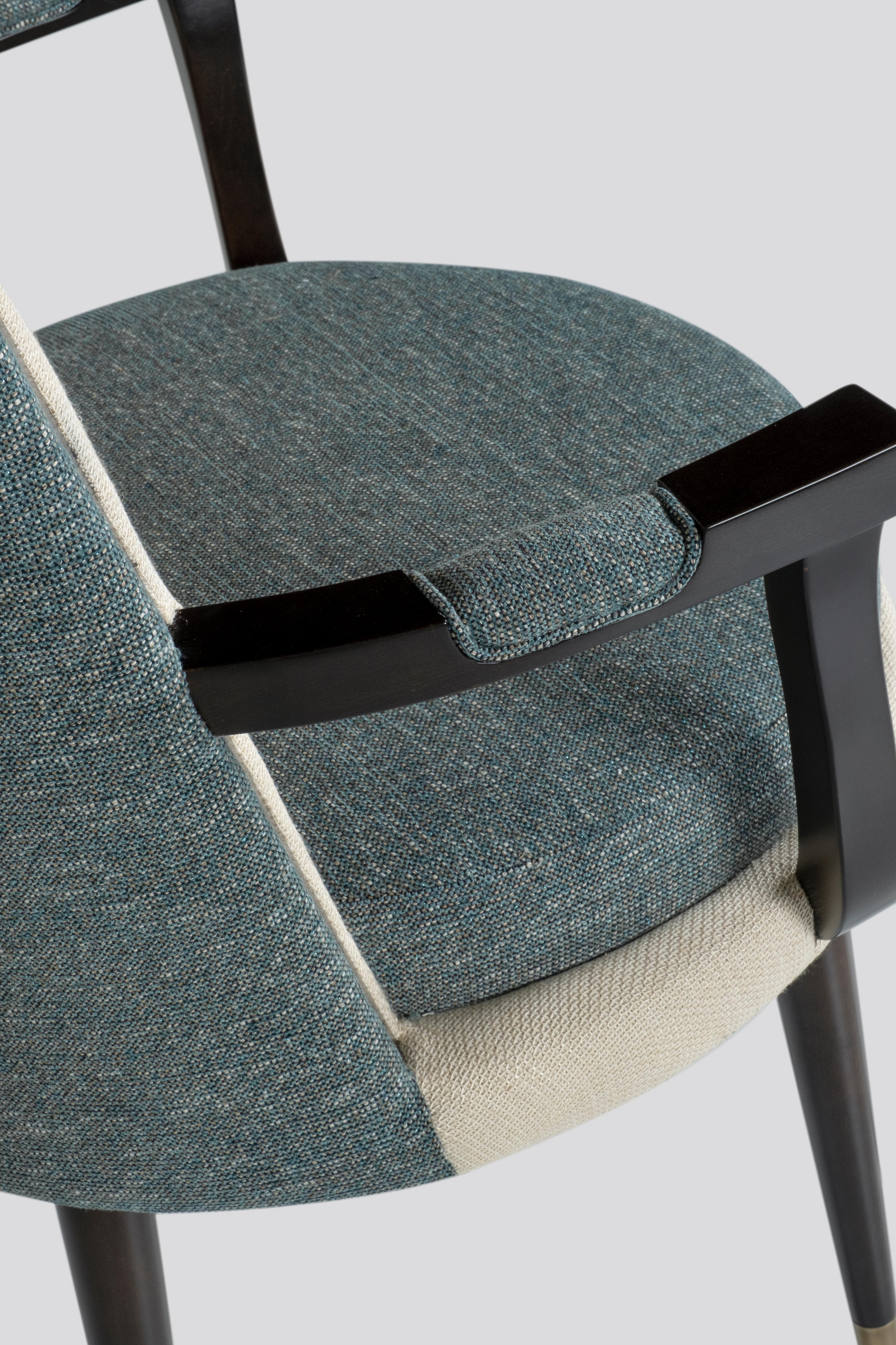 Portugais Chaise de salle à manger moderne De Castro, tissée bleu beige, fabriquée à la main au Portugal par Greenapple en vente