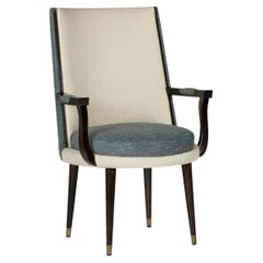 De Castro Chair in Dark Brown Beech, Blue Beige Fabric Handcrafted by Greenapple