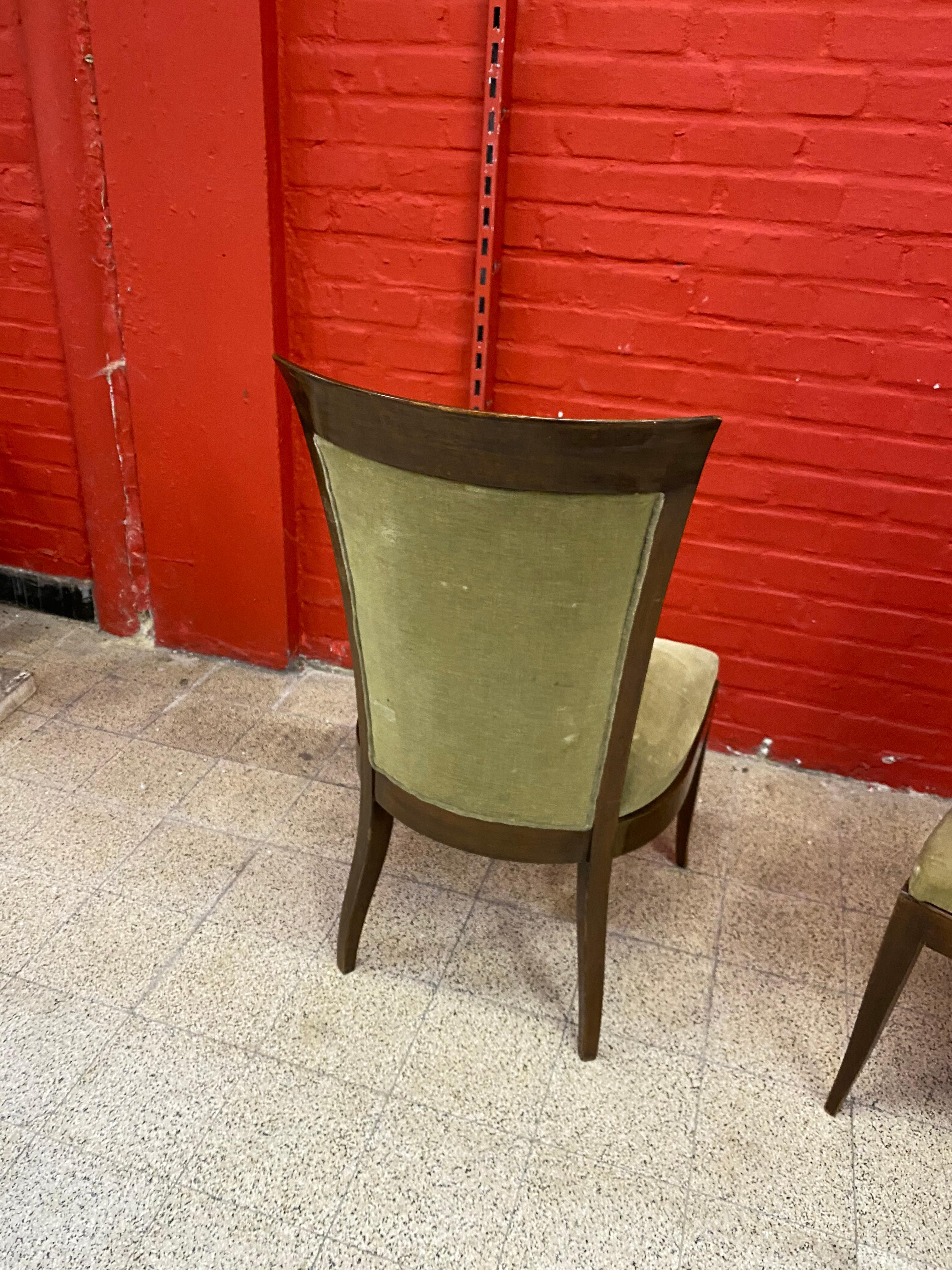 De Coene, 3 grandi sedie Art Déco in noce massiccio e velluto, circa 1930 in vendita 3
