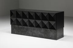 De Coene Brutalist Inspired Credenza, Art Deco, 1970s, Belgium, Oak and Stone