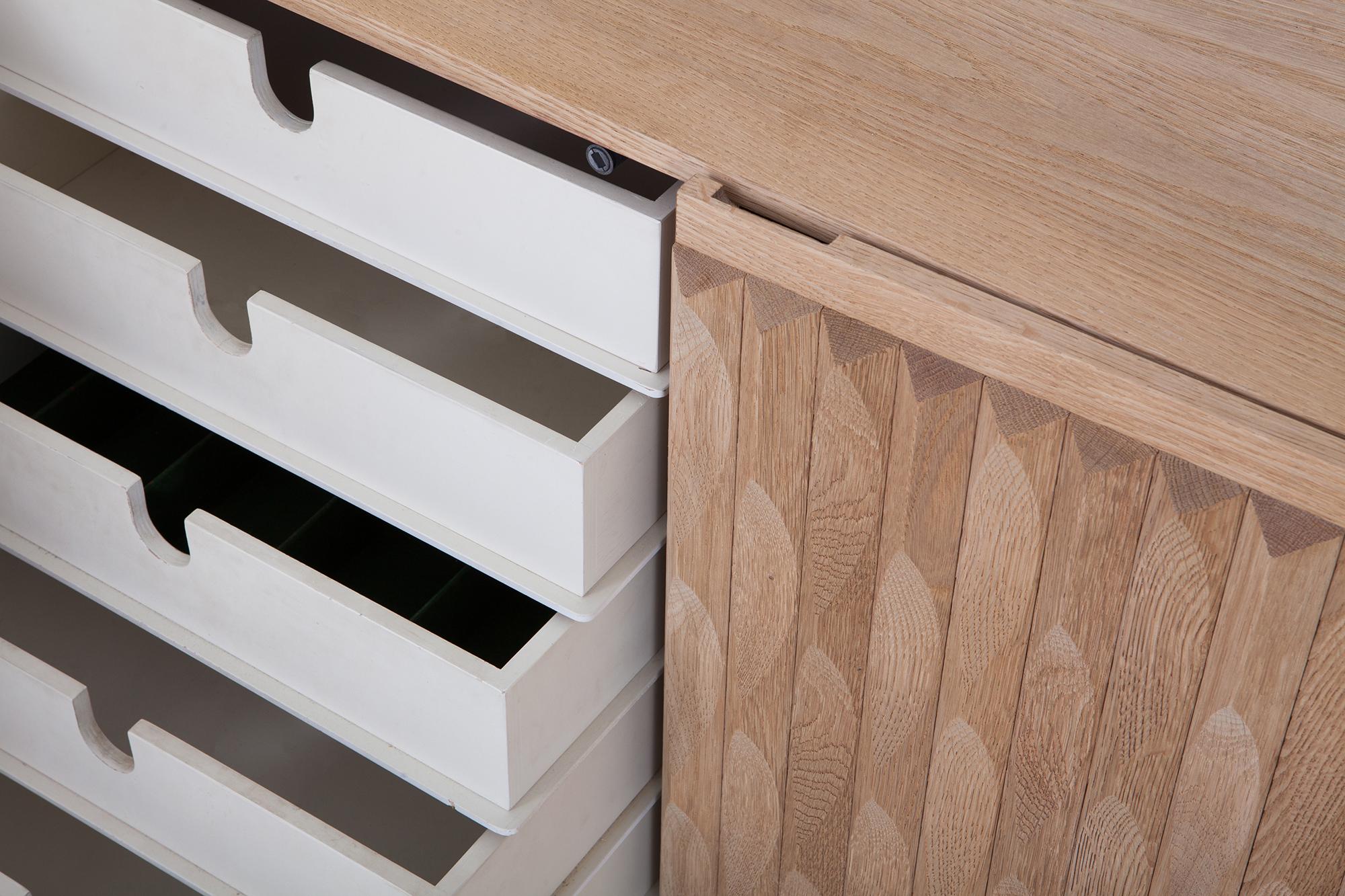 De Coene Brutalist Sideboard with Graphic Patterns in Oak, 1970s 5