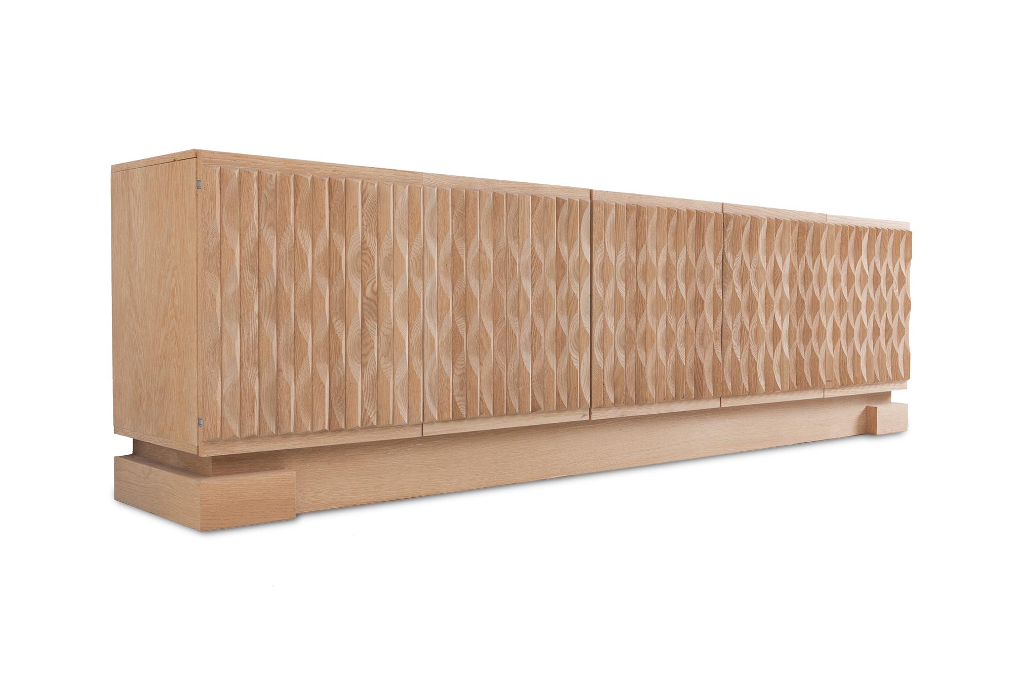 Belgian De Coene Brutalist Sideboard with Graphic Patterns in Oak, 1970s