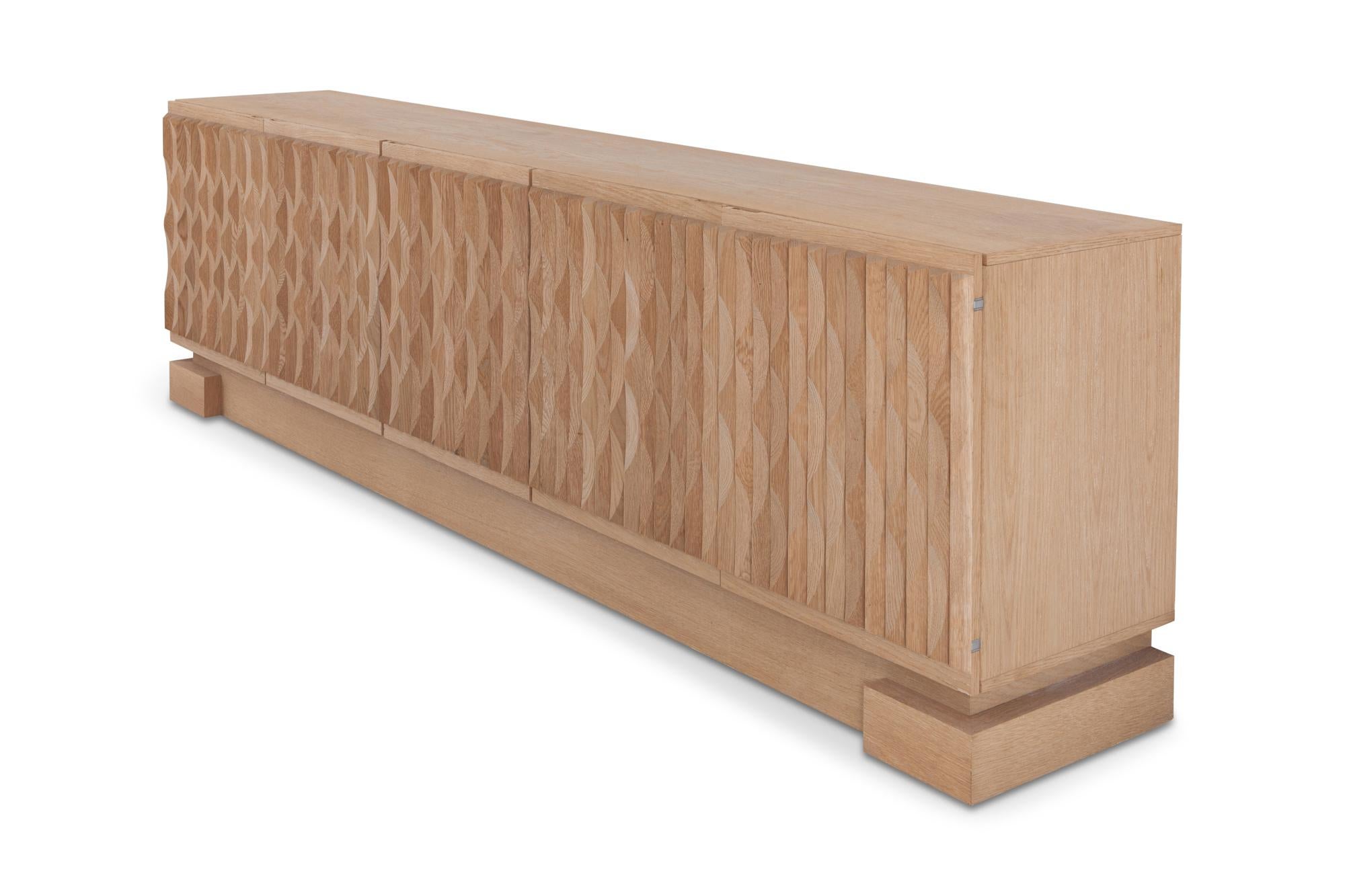 Late 20th Century De Coene Brutalist Sideboard with Graphic Patterns in Oak, 1970s