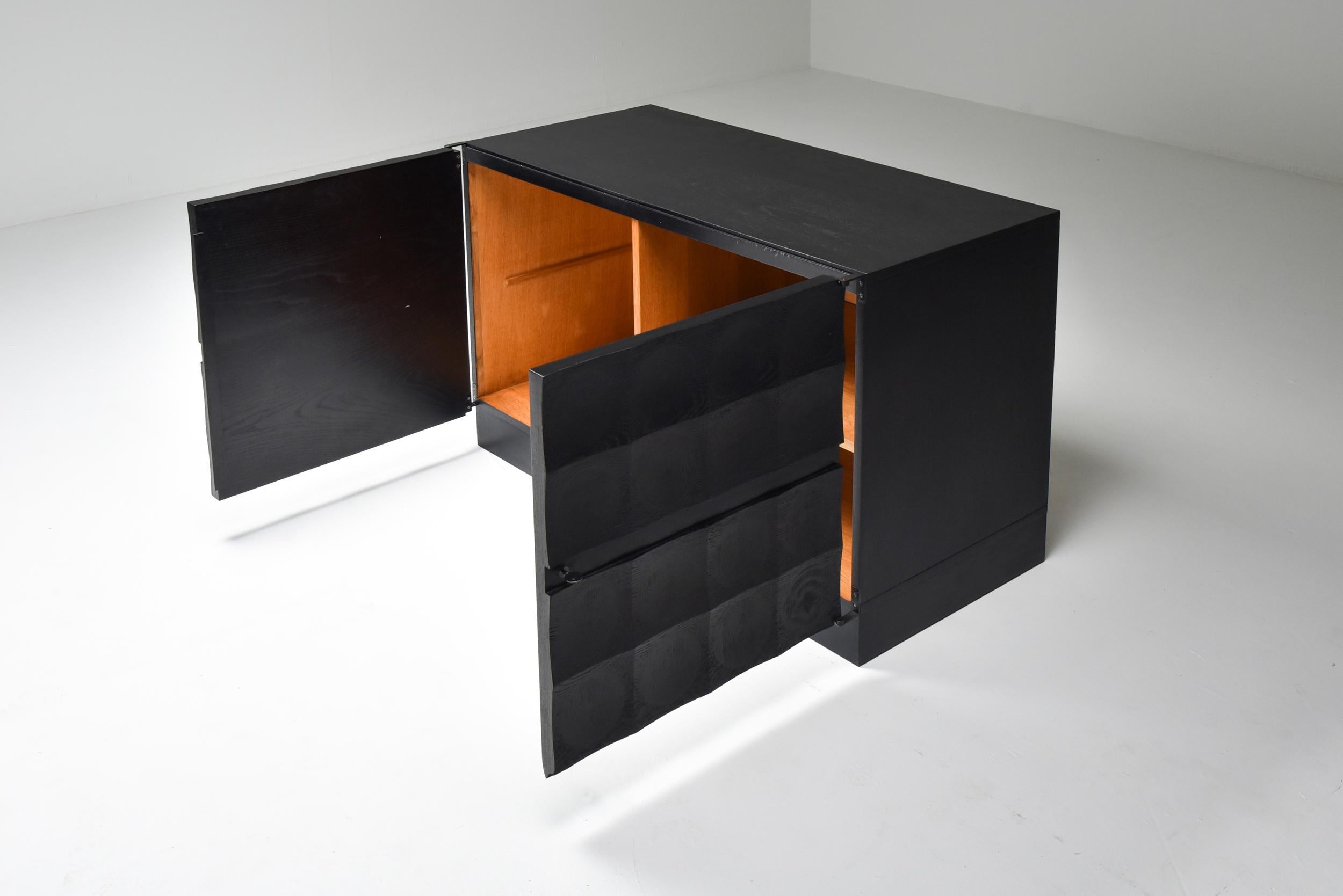 Ebonized De Coene Brutalist Stained Cabinet with Circular Patterned Doors