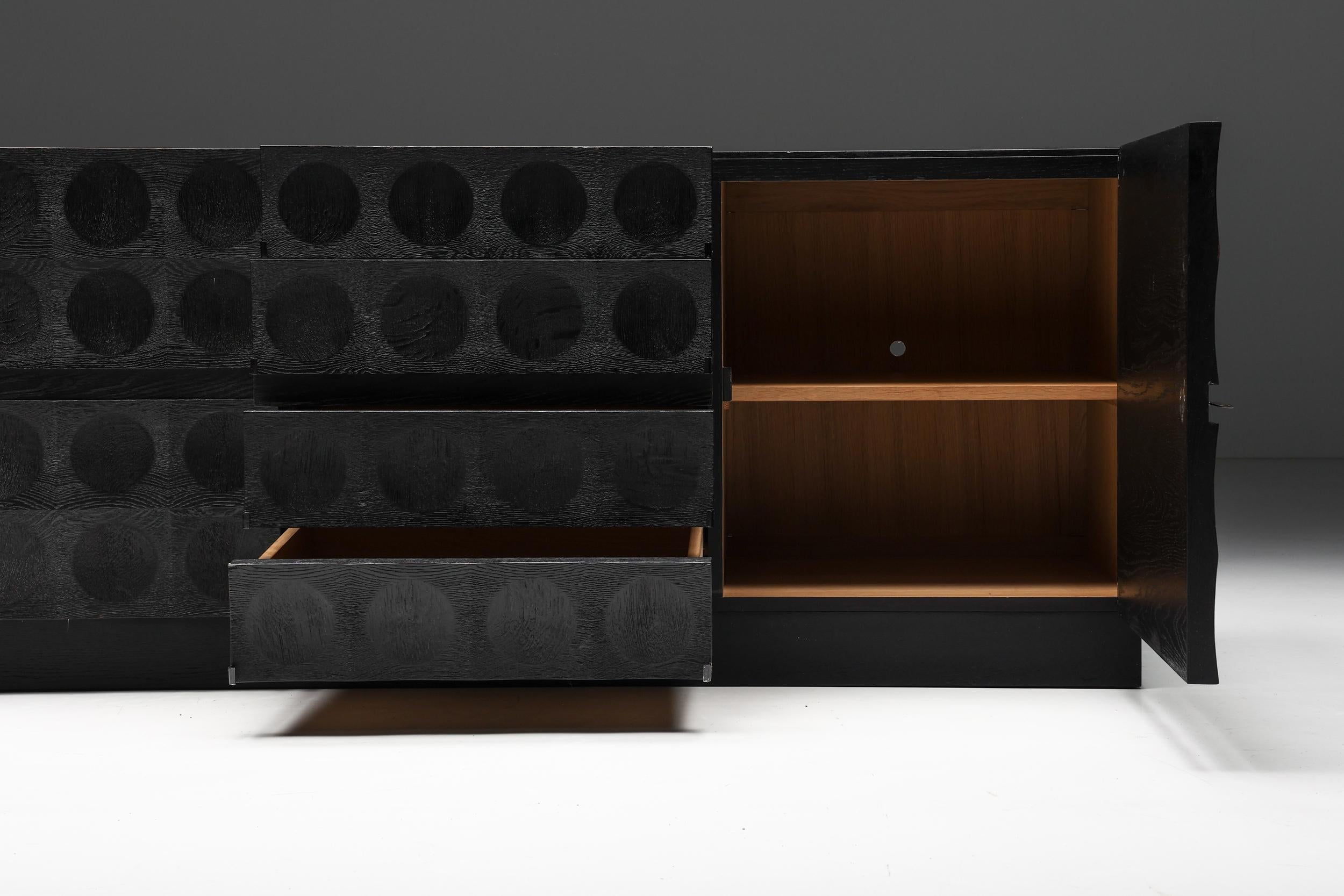 De Coene Brutalist Stained Oak Sideboard with Circular Patterned Doors, 1970s 1