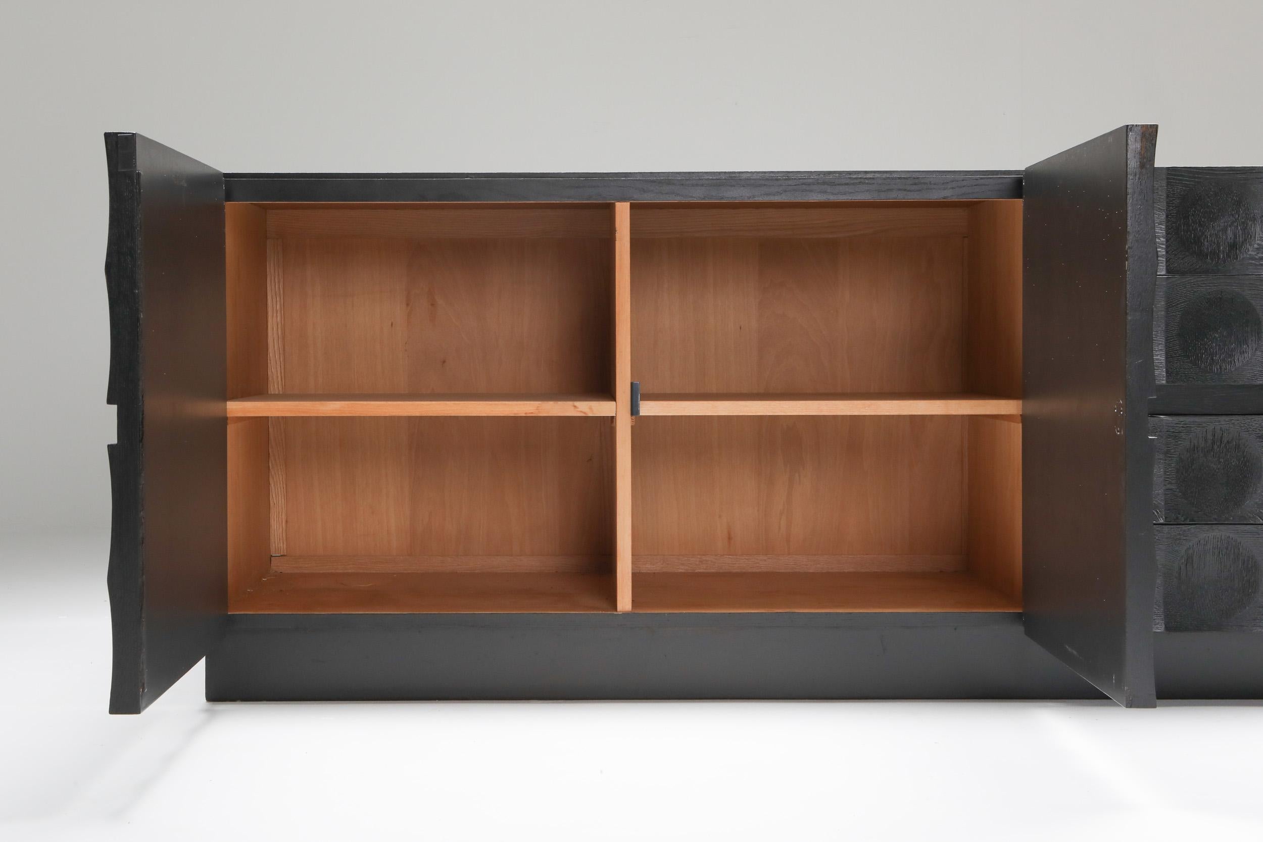 De Coene Brutalist Stained Oak Sideboard with Circular Patterned Doors 5