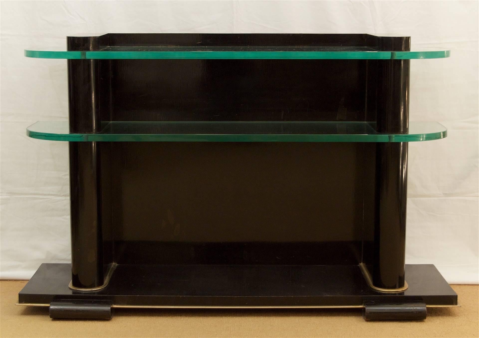 Belgian 'De Coene Frères Art Deco Ebonized and Glass Console' For Sale