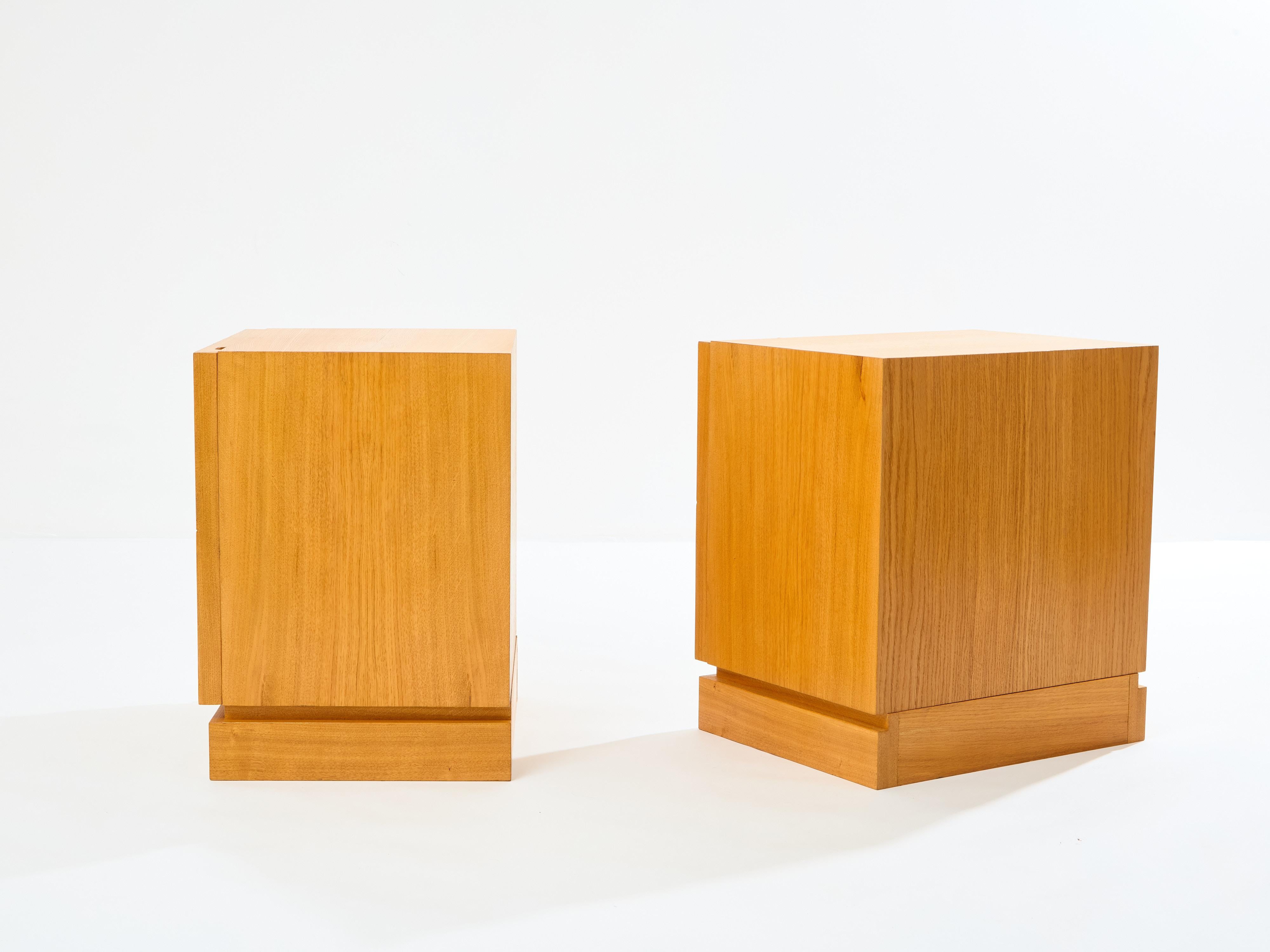 Oak De Coene Frères brutalist oak bedside tables 1970