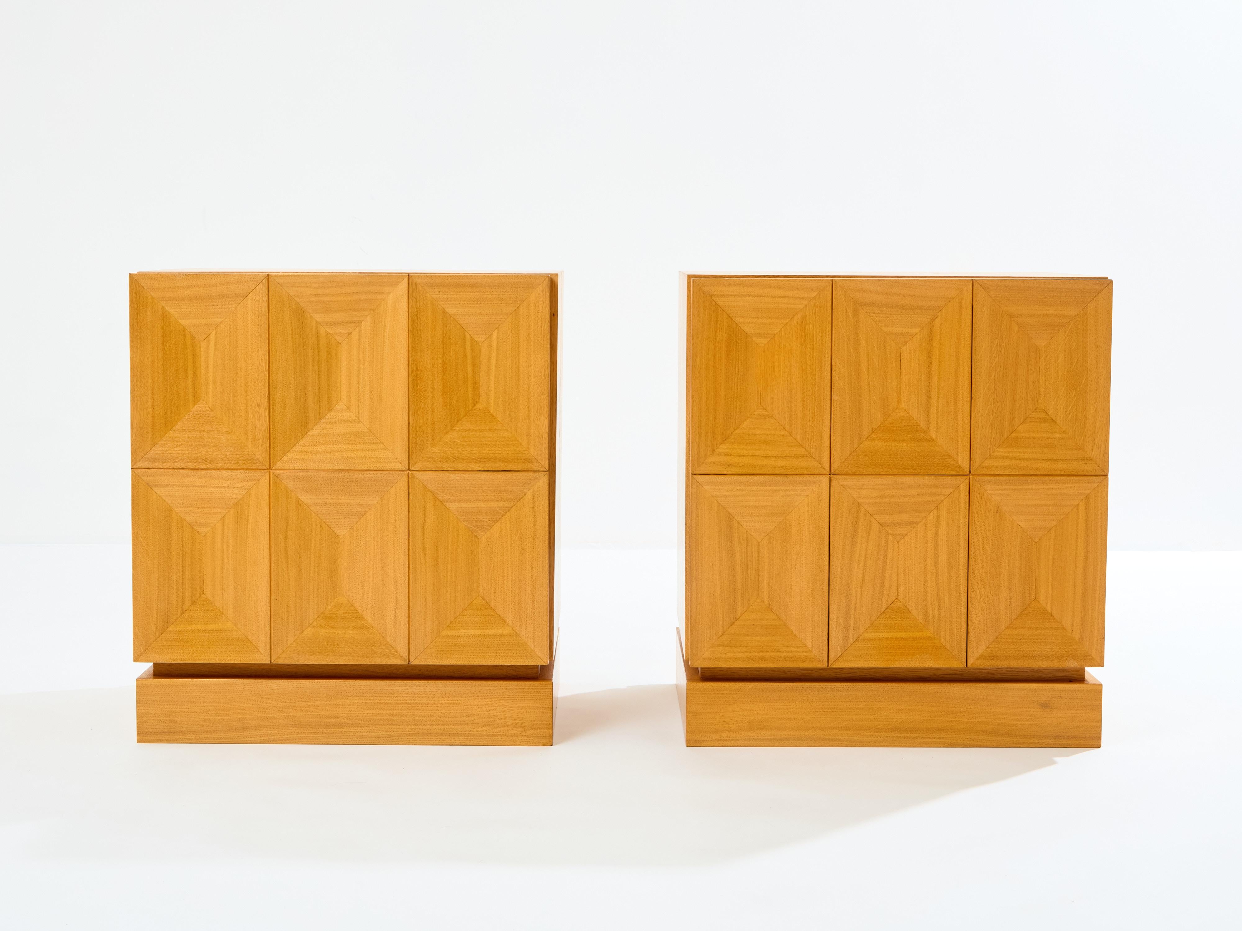 De Coene Frères brutalist oak bedside tables 1970 1