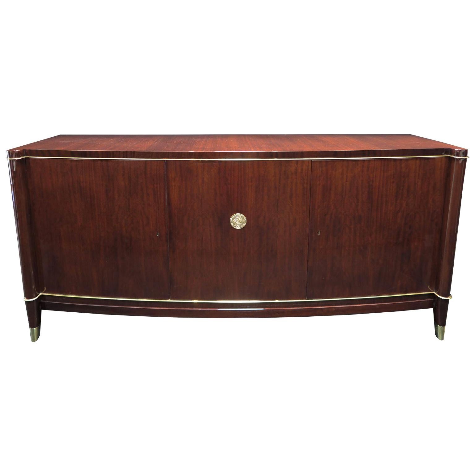 De Coene Frères Sideboard in Rosewood with Brass Medallion, Belgium, circa 1940s