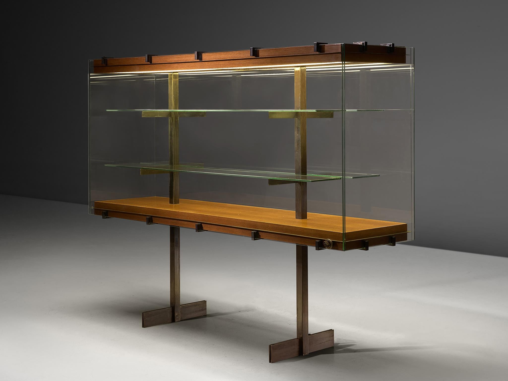 De Coene, vitrine, wood, steel and glass, Belgium, 1960s. 

Large modernist showcase with two doors on the side all original glass and in good condition. Accompanied with steel and wood frames. The vitrine features the Brutalist and muscular