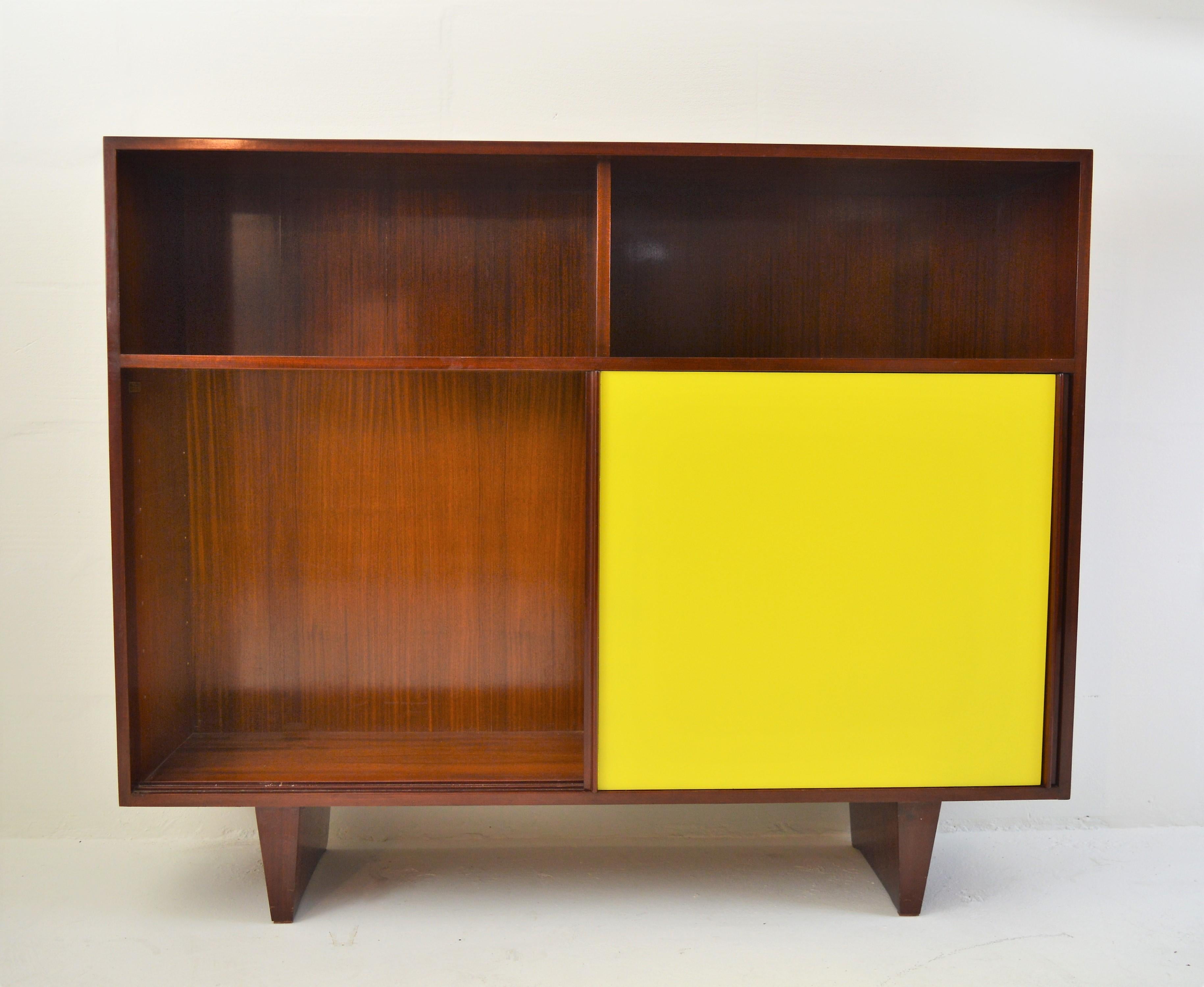 De Coene Mahogany Cabinet with Bookcase and Collored Sliding-Doors 3