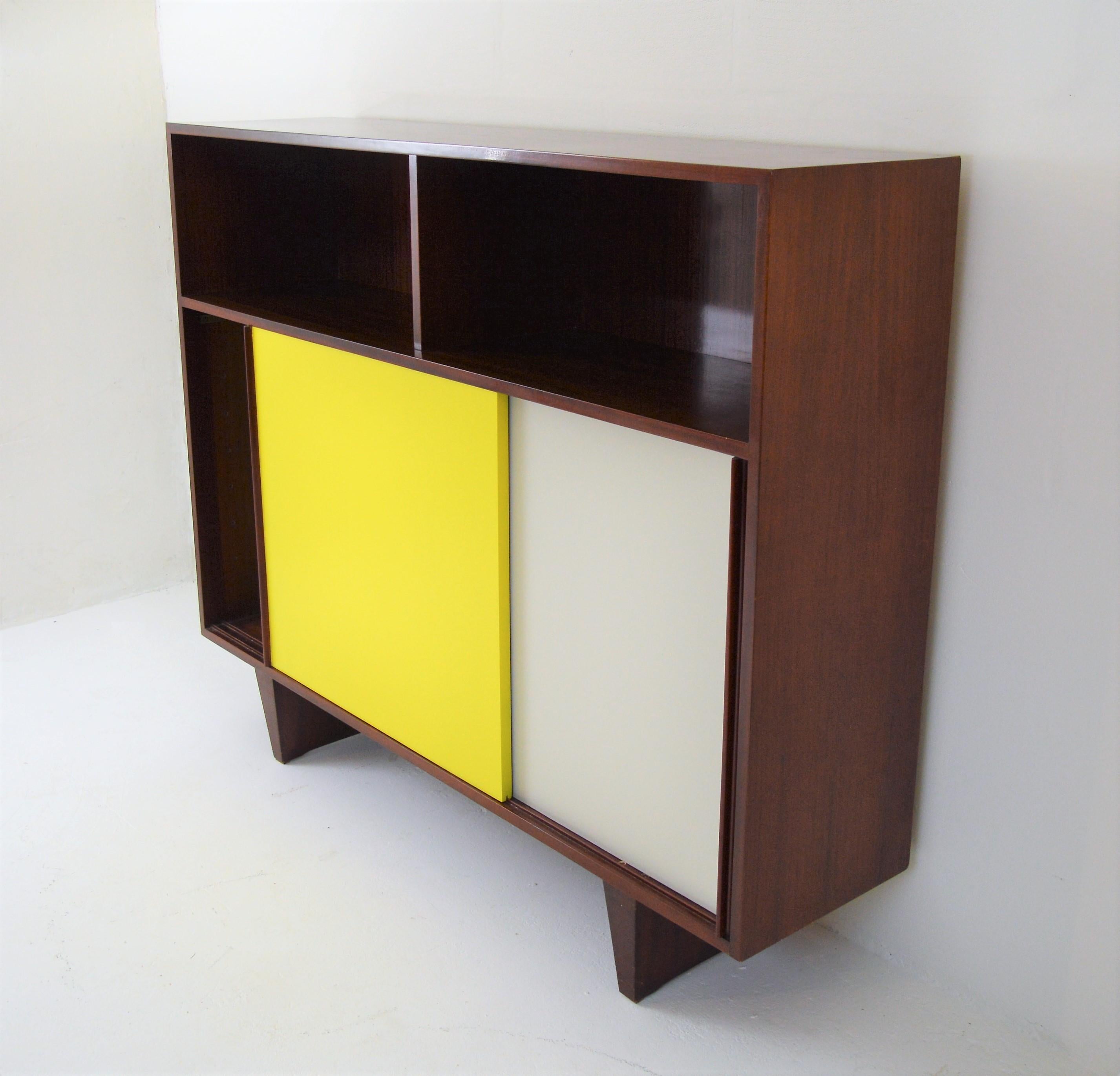 De Coene Mahogany Cabinet with Bookcase and Collored Sliding-Doors 2