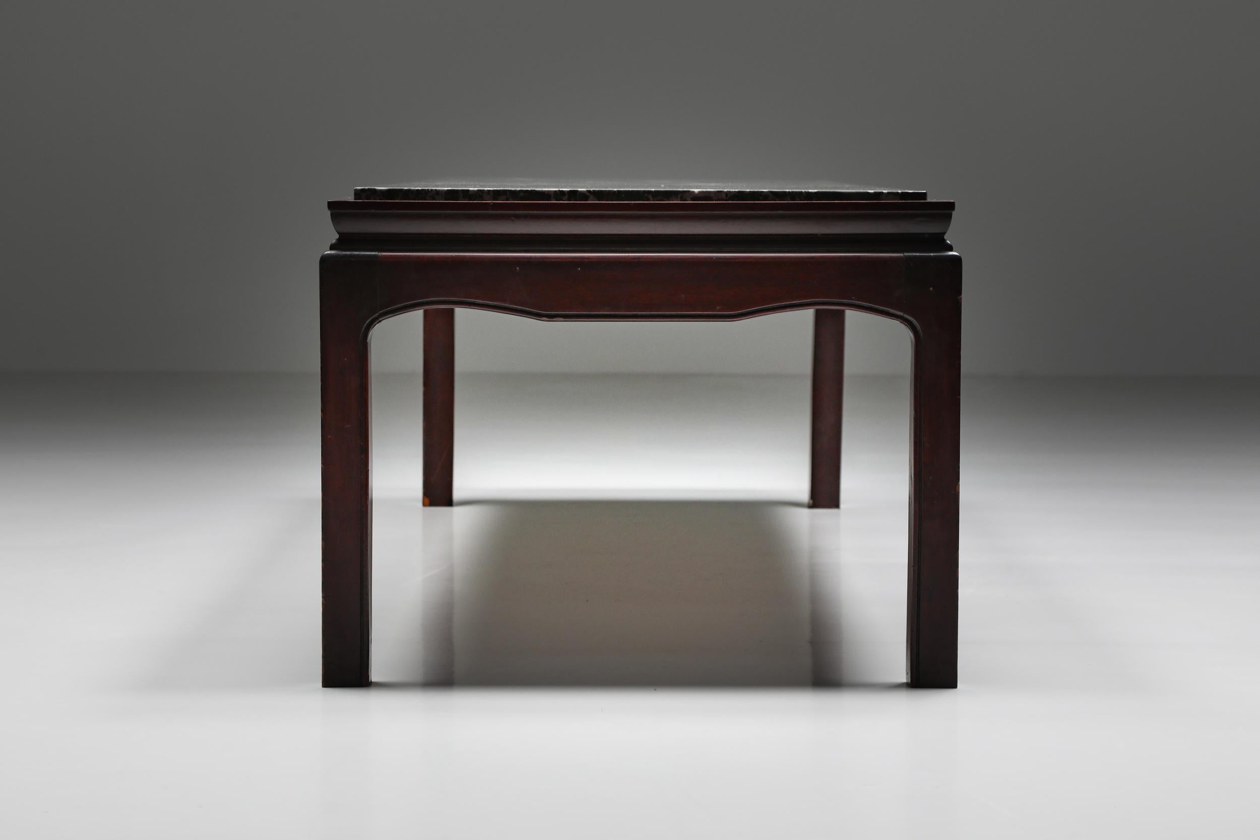 De Coene Marble and Mahogany Coffee Table, Art Deco, Japanoiserie Style, Belgium In Excellent Condition In Antwerp, BE