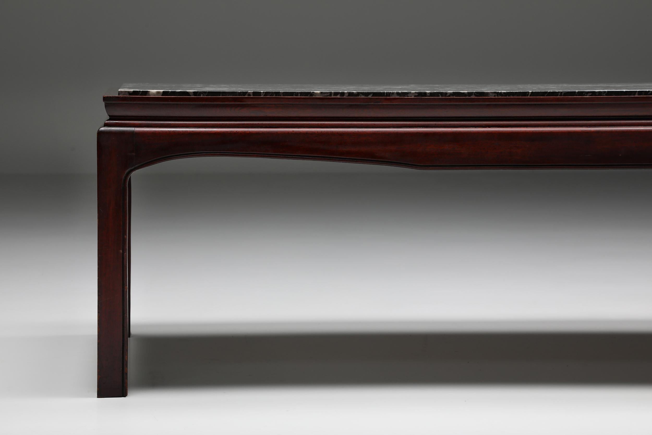 De Coene Marble and Mahogany Coffee Table, Art Deco, Japanoiserie Style, Belgium 1